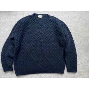 J Crew Wool Hand Knit Chunky Cable Knit Crew Neck Sweater Men's Size S Nav